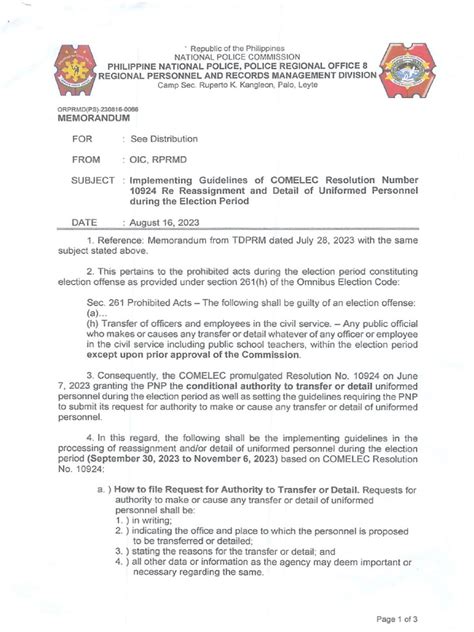 COMELEC Resolution 10924: General Guidelines and Other .